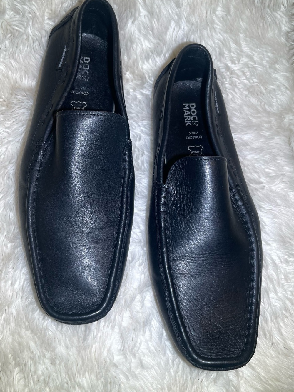 Doc & Mark men’s comfort walk Black Leather Slip-On Moccasin Loafers size 11